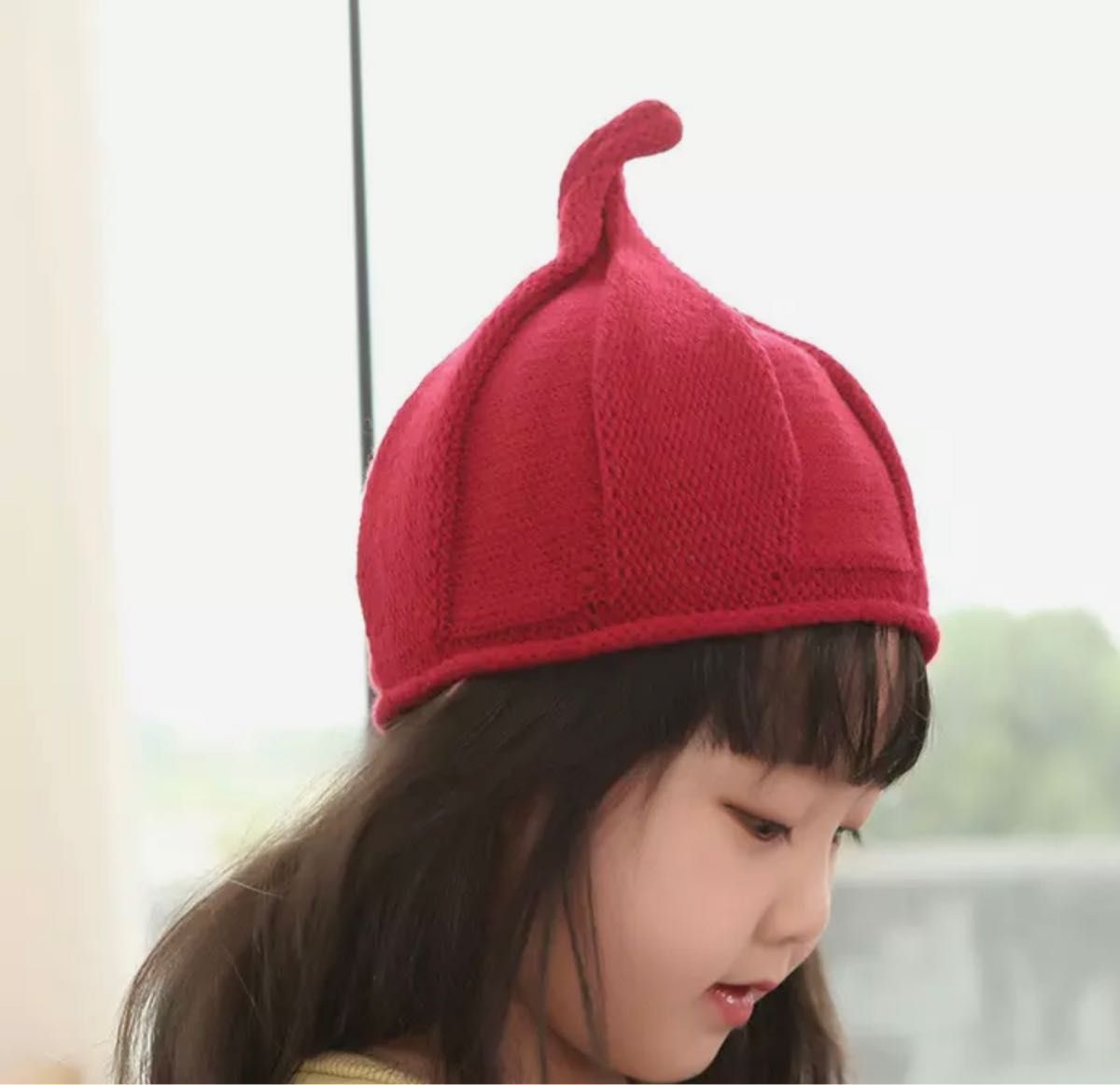 24時間以内発送 かわいい とんがり帽子 韓国子供服 赤 とんがりニット
