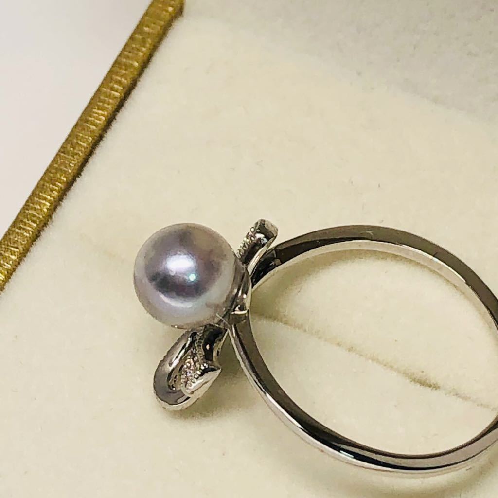 あこやパールリング　指輪　シルバーグレー　本真珠　6.7mm