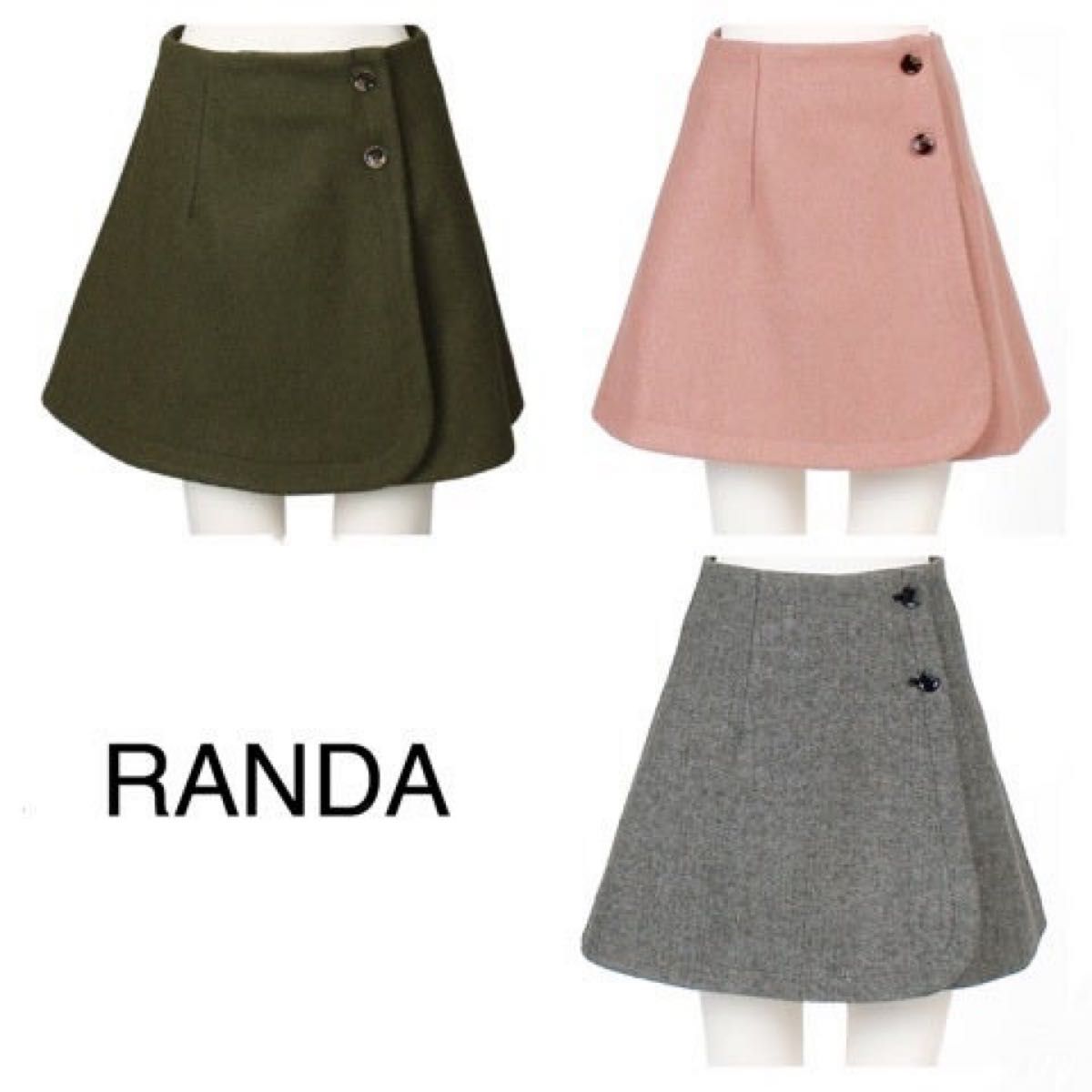 RANDA/ランダ ラップミニスカート グレーミックス 台形スカート ツイード 秋冬