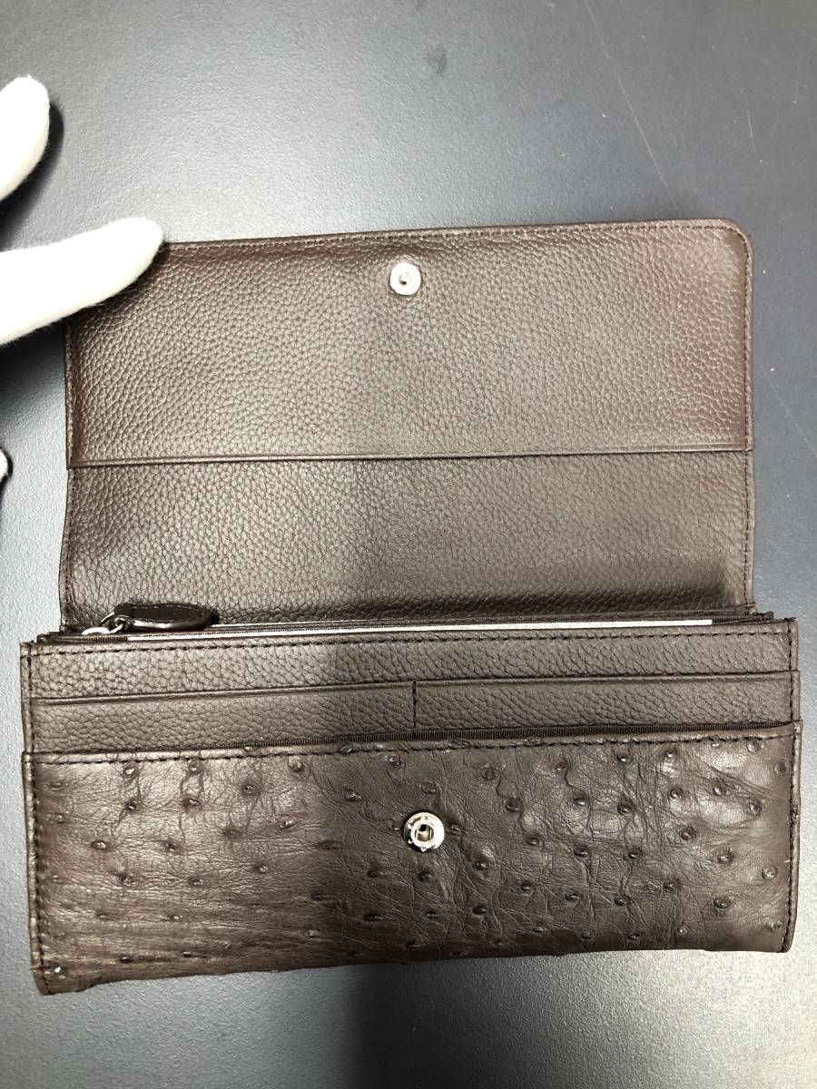 K2885 長財布 レザー オーストリッチ かぶせ 専用袋・箱付き 未使用品_画像3