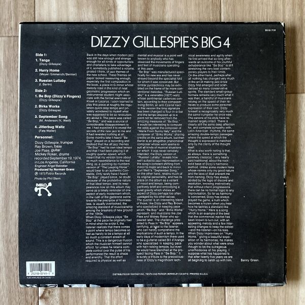 【US盤/LP】Dizzy Gillespie's Big 4 ディジー・ガレスピー / Dizzy Gillespie's Big 4 ■ Pablo Records / 2310 719 / Joe Pass / ジャズ_画像2