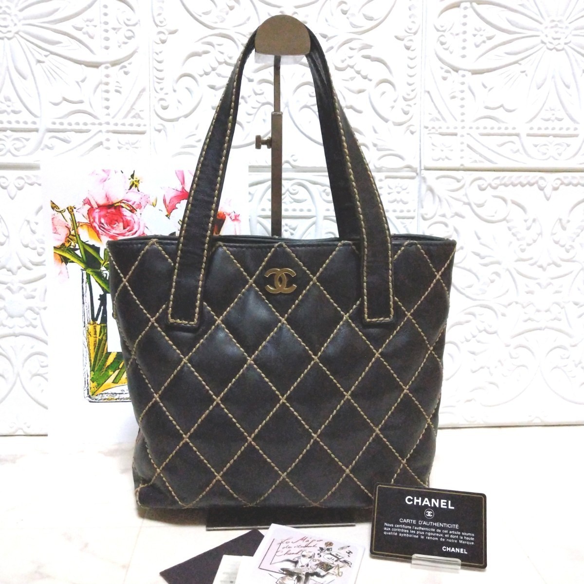 希少◎CHANEL ワイルドステッチ ココマーク ハンドバッグ レザー ホワイト-