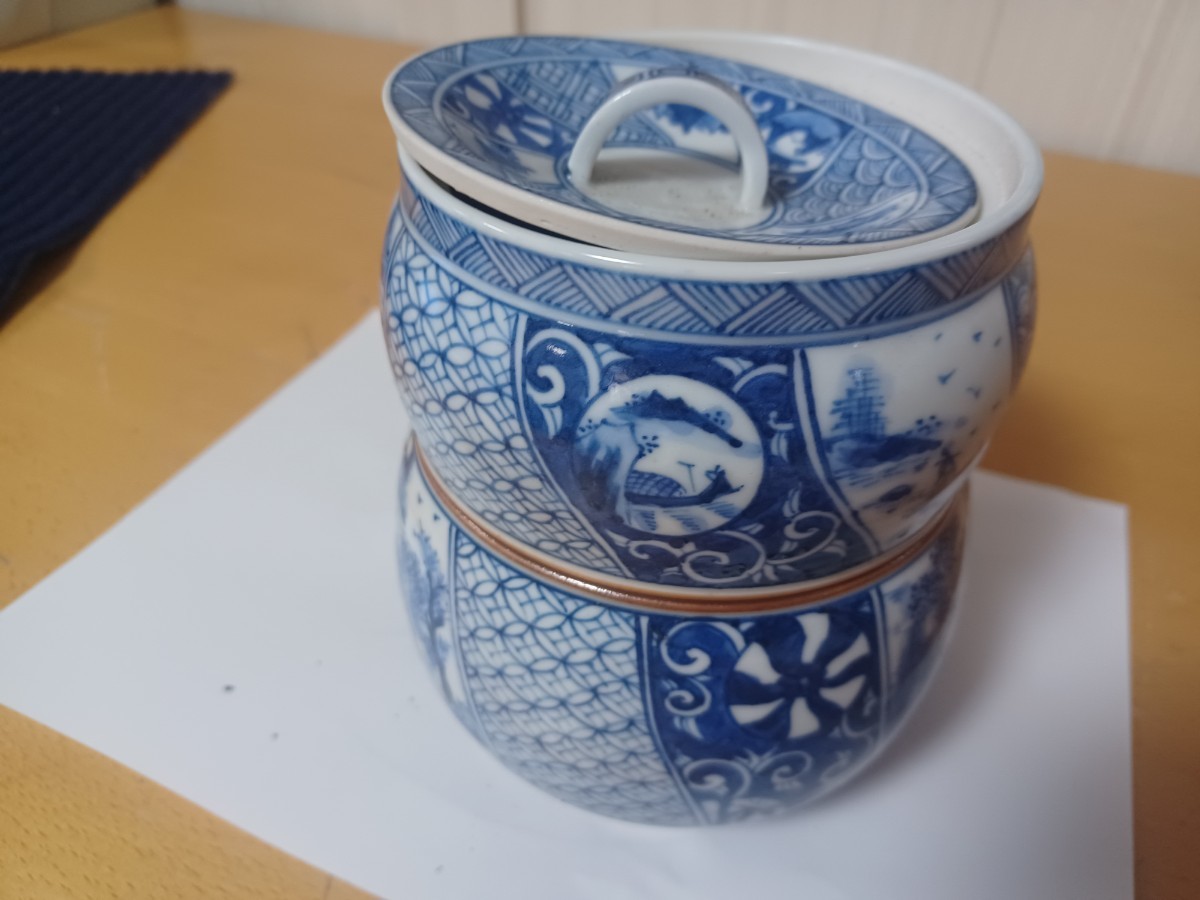 平安 西村徳泉(造)稔梅染付松竹梅文 水指 誂之蓋付 共箱 茶道具 京焼-