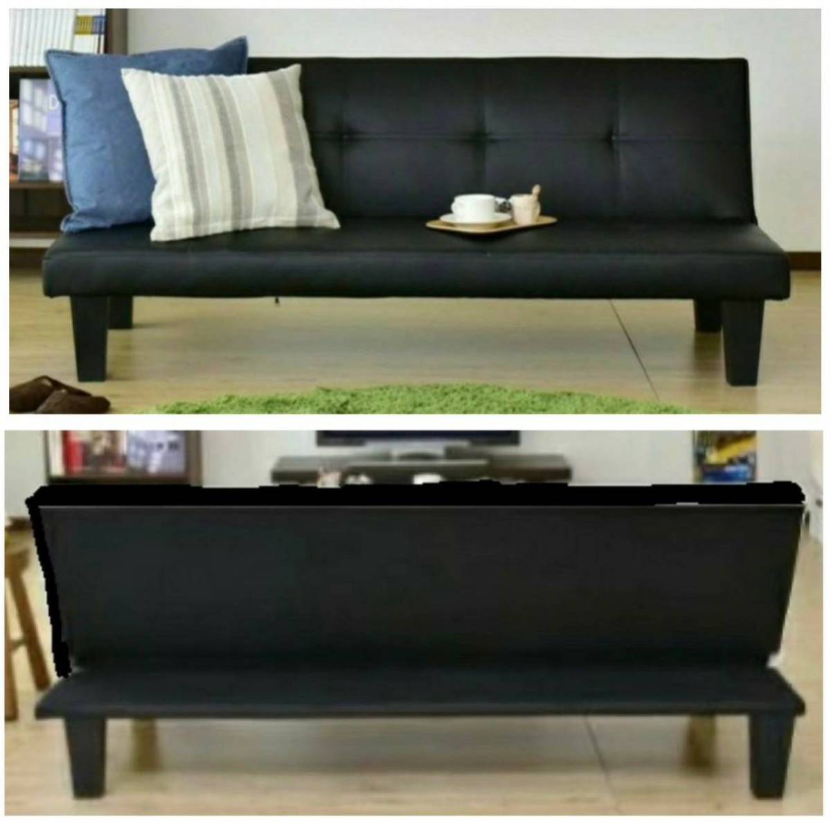  unused translation have A 3 -step reclining PVC leather sofa bed 2WAY width 165. withstand load 120kg L3388 black 