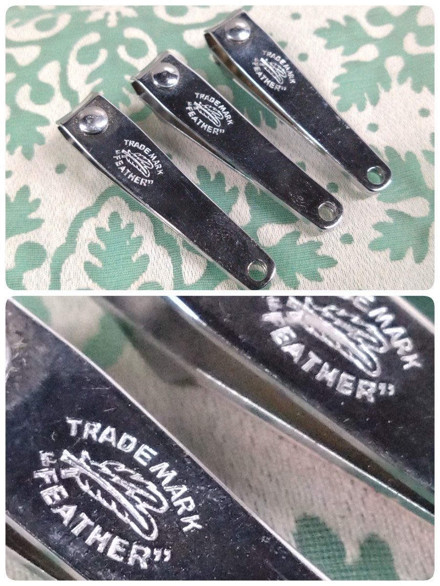 ●【未使用品/昭和レトロ】FEATHER フェザー ツメキリ 爪切り 日本製 かろやかな切れ味 赤 緑 青 TRADE MARK 8点セット 箱付 ④_画像9