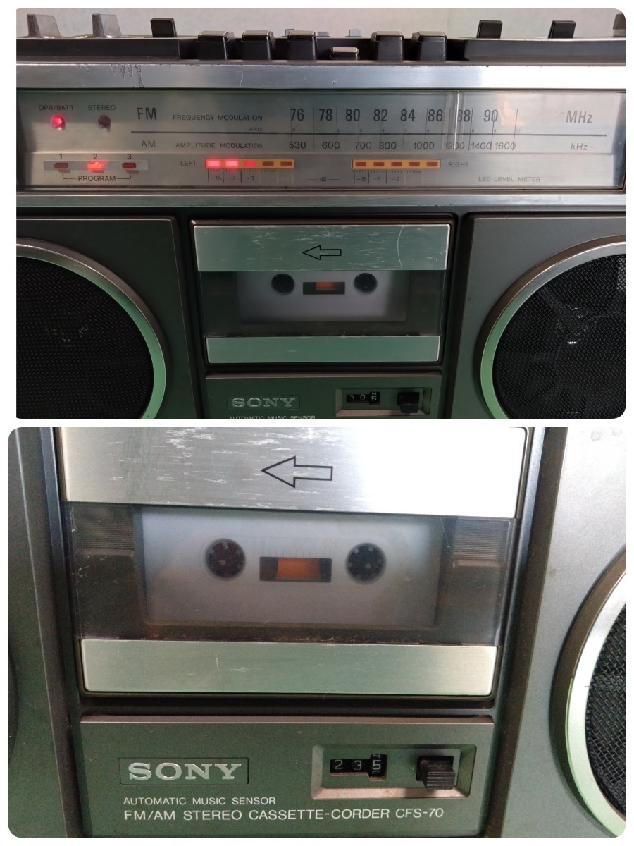 * 1979 year made Showa Retro that time thing SONY Sony CFS-70 radio-cassette FM/AM 2 band radio reception OK cassette it is possible to reproduce operation verification settled goods with special circumstances ③