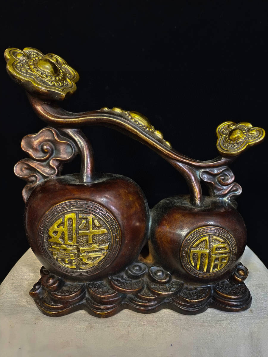銅製・塗金・平安如意『収蔵家蔵』稀少珍品・置物・古賞物・中国古美術