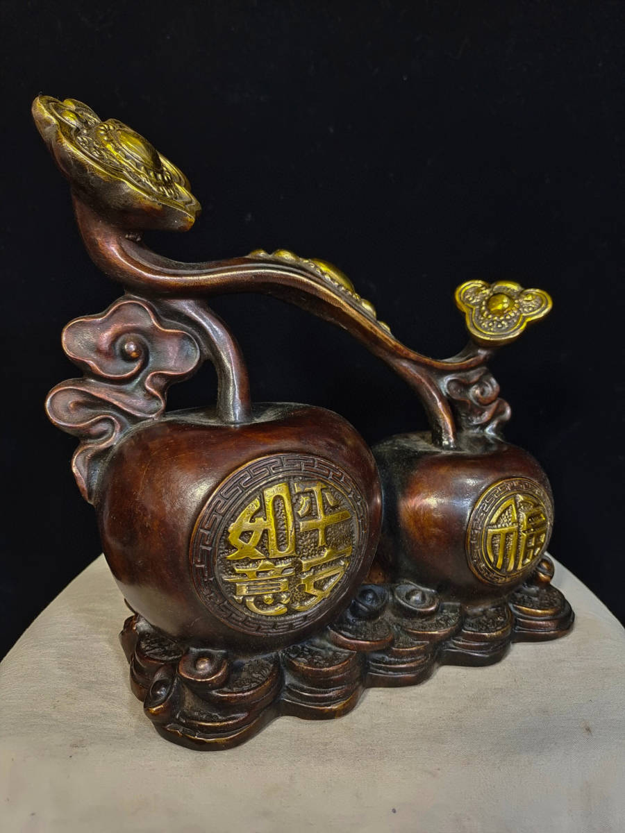 銅製・塗金・平安如意『収蔵家蔵』稀少珍品・置物・古賞物・中国古美術