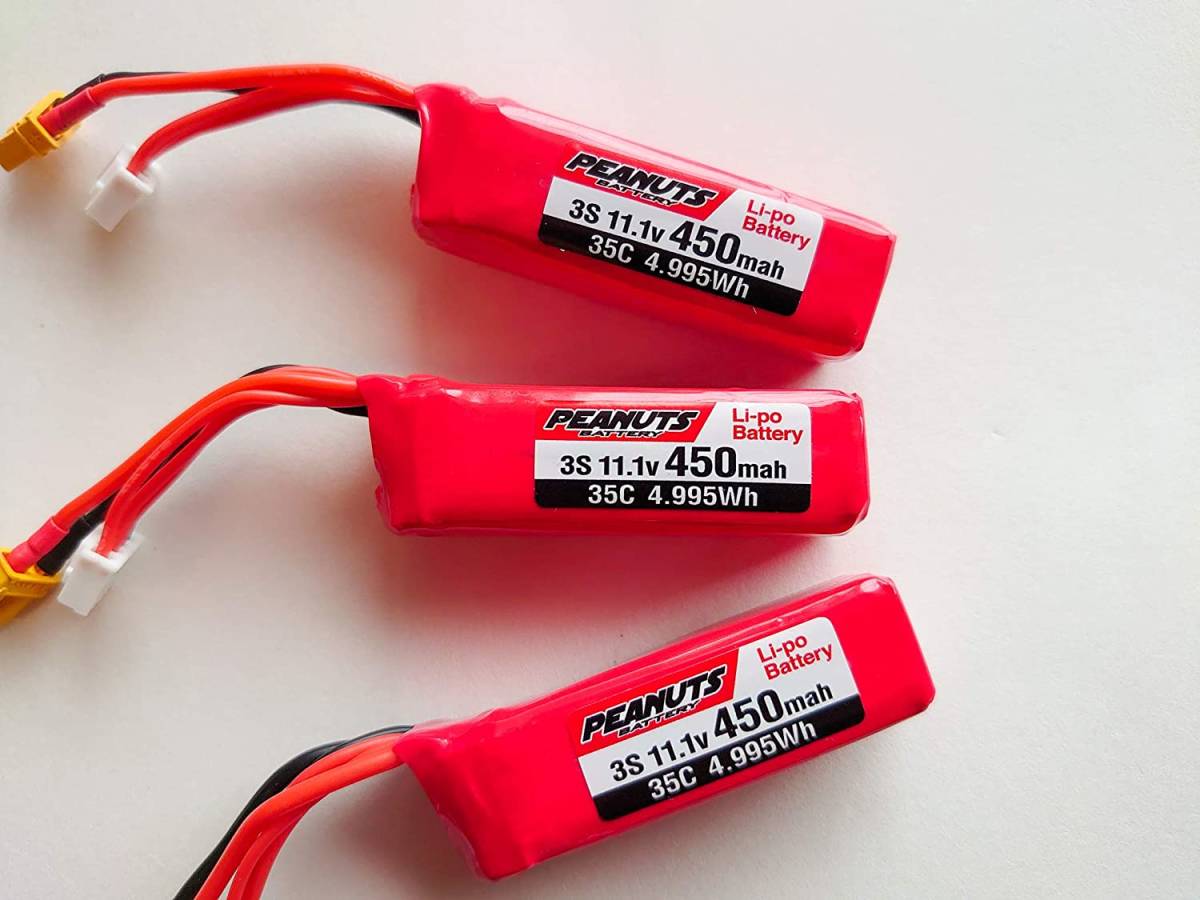 PEANUTS Li-Po バッテリー 450mah 11.1V 3s 3本セット XT30U 送料無料　マイクロドローン　サバゲ　ハンドガンなどに_画像1