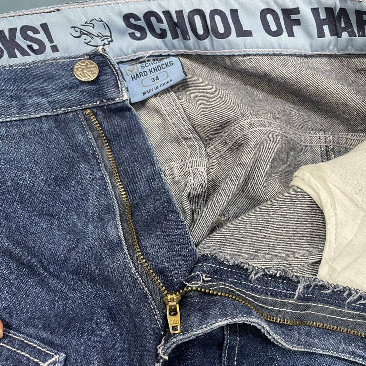 【超希少品・ヴィンテージ】SOHK School of hard knocks スクールオブハードノックス　ワイド デニム　バギーパンツ　刺繍　34  ショック