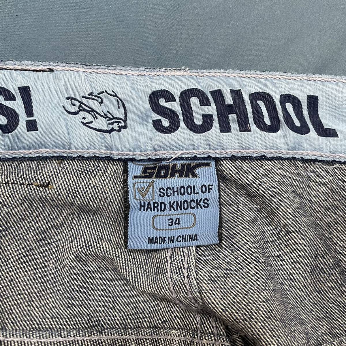 【超希少品・ヴィンテージ】SOHK School of hard knocks スクールオブハードノックス　ワイド デニム　バギーパンツ　刺繍　34  ショック