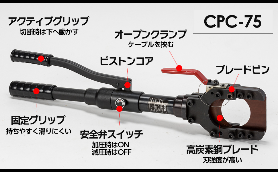 油圧ケーブルカッター Φ75mm 出力8トン アルミケーブル 銅線 ACSR 太物 切断機 装甲ケーブル 銅芯_画像9