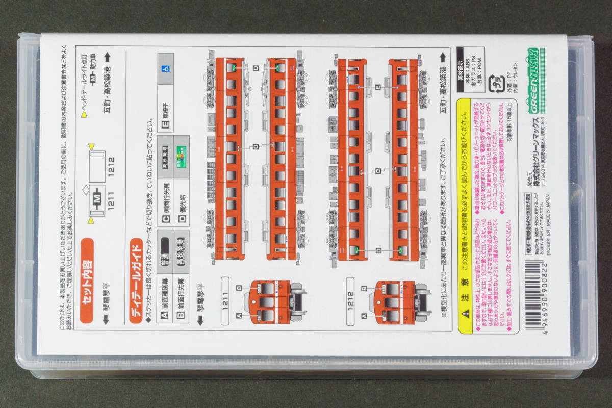 グリーンマックス(GREENMAX, GM)◆No.50701 高松琴平電気鉄道1200形（情熱の赤い電車）2両編成セット（動力付き）◆完成品モデルシリーズ_パッケージ画像（ウラ面）
