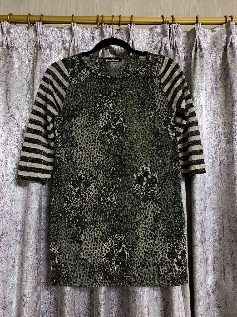 ヒステリックグラマー Hysteric glamour vintage カットソー ダンス ZUMBAトップス ラメ スカル パーティー 七分袖 ヒョウ柄 フェス ドクロ_画像1