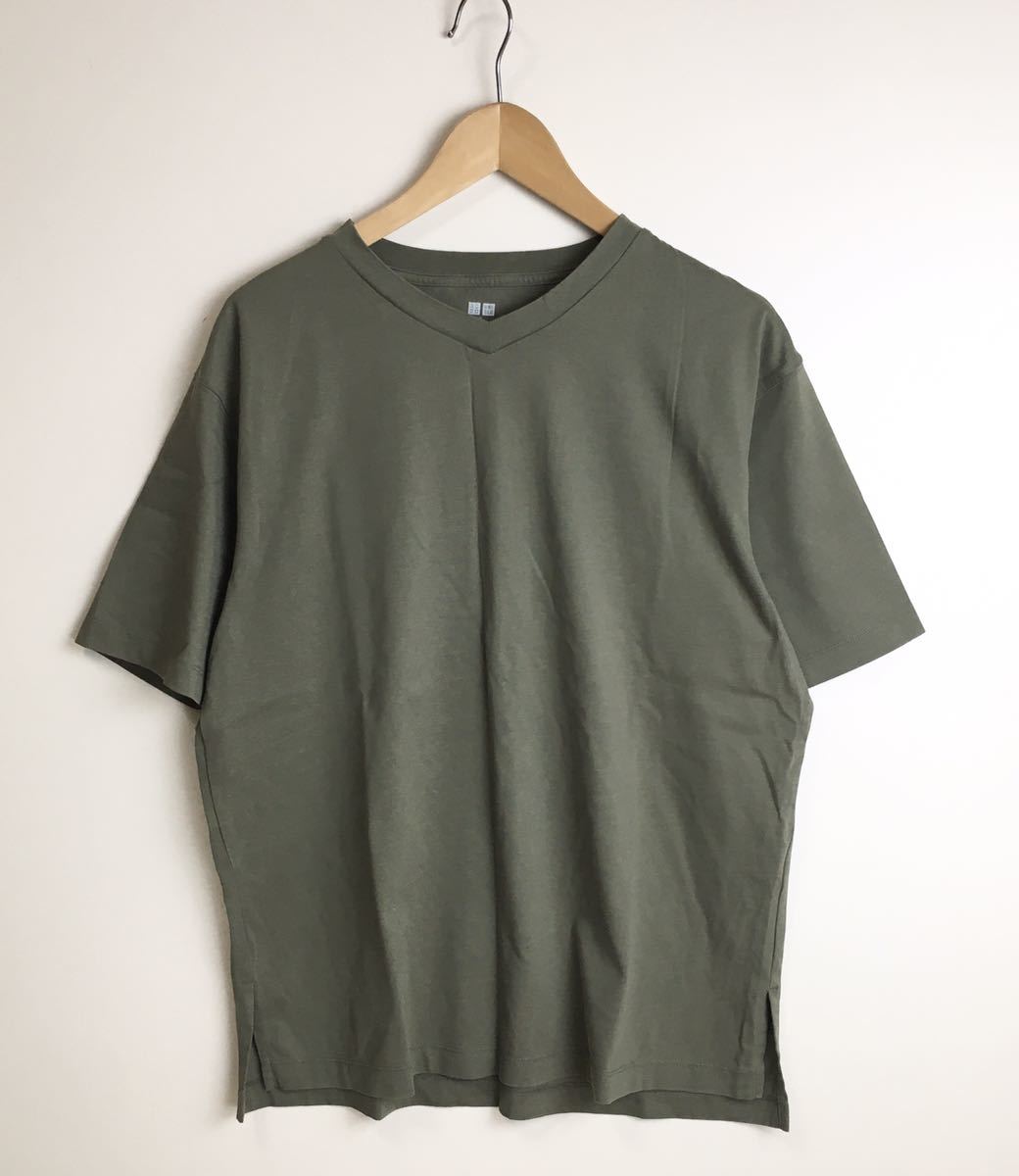 UNIQLO × Theory ◆ リラックスフィット Vネック Tシャツ オリーブ Lサイズ カットソー ユニクロ セオリー ◆G1013 WV2い8-67_画像1