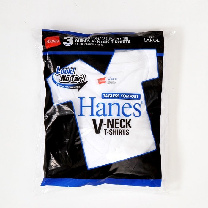 Hanes ヘインズ 青ラベル 3枚セット Ⅴネック Tシャツ 半袖 無地 白 L HM2125G メンズ レディース 人気 おすすめの画像1