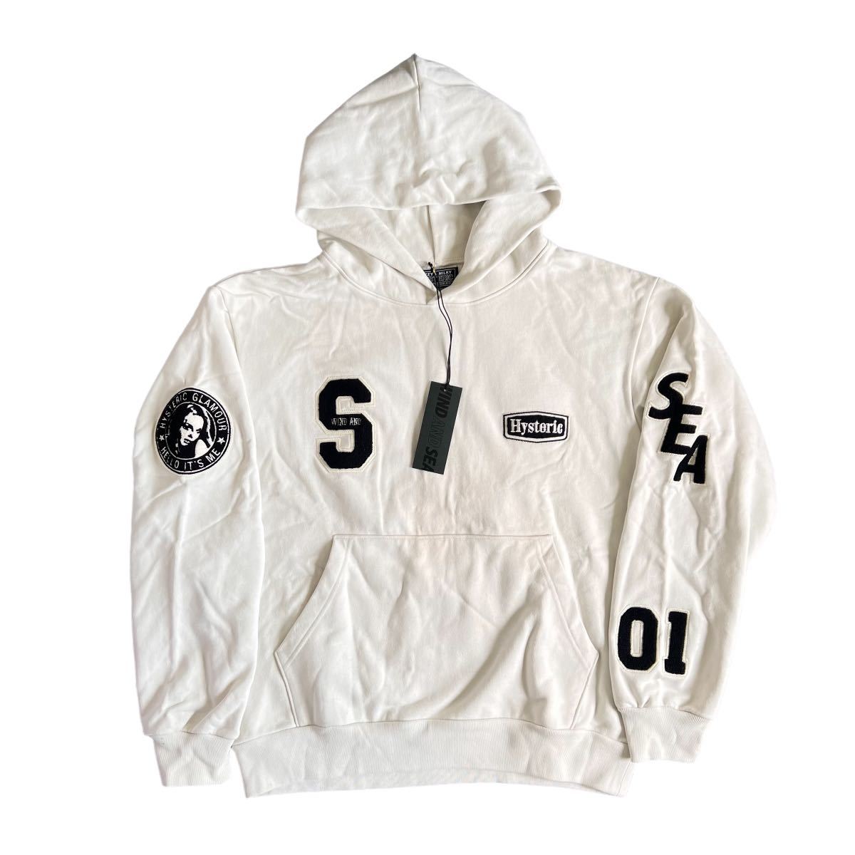 HYSTERIC GLAMOUR X WIND AND SEA VARSITY HOODIE / WHITE ヒステリックグラマー ウィンダンシー  パーカー スウェット ホワイト サイズM