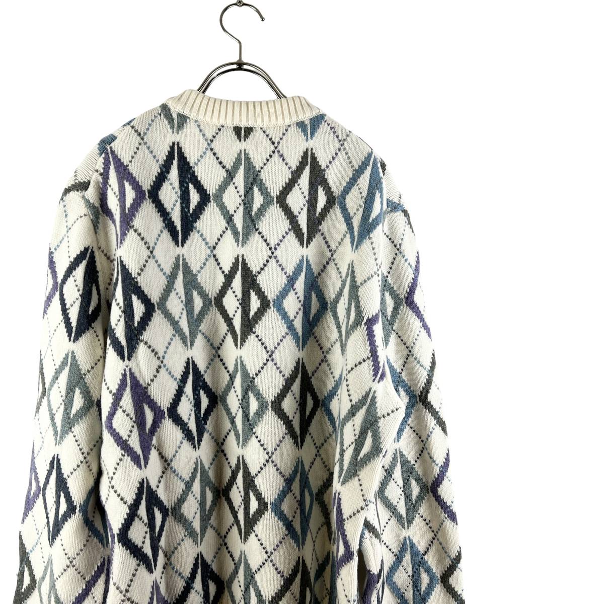 Dior (ディオール) Wool Cashmere Blend CD All Over Pattern Argyle Knit Sweater 20AW (white)