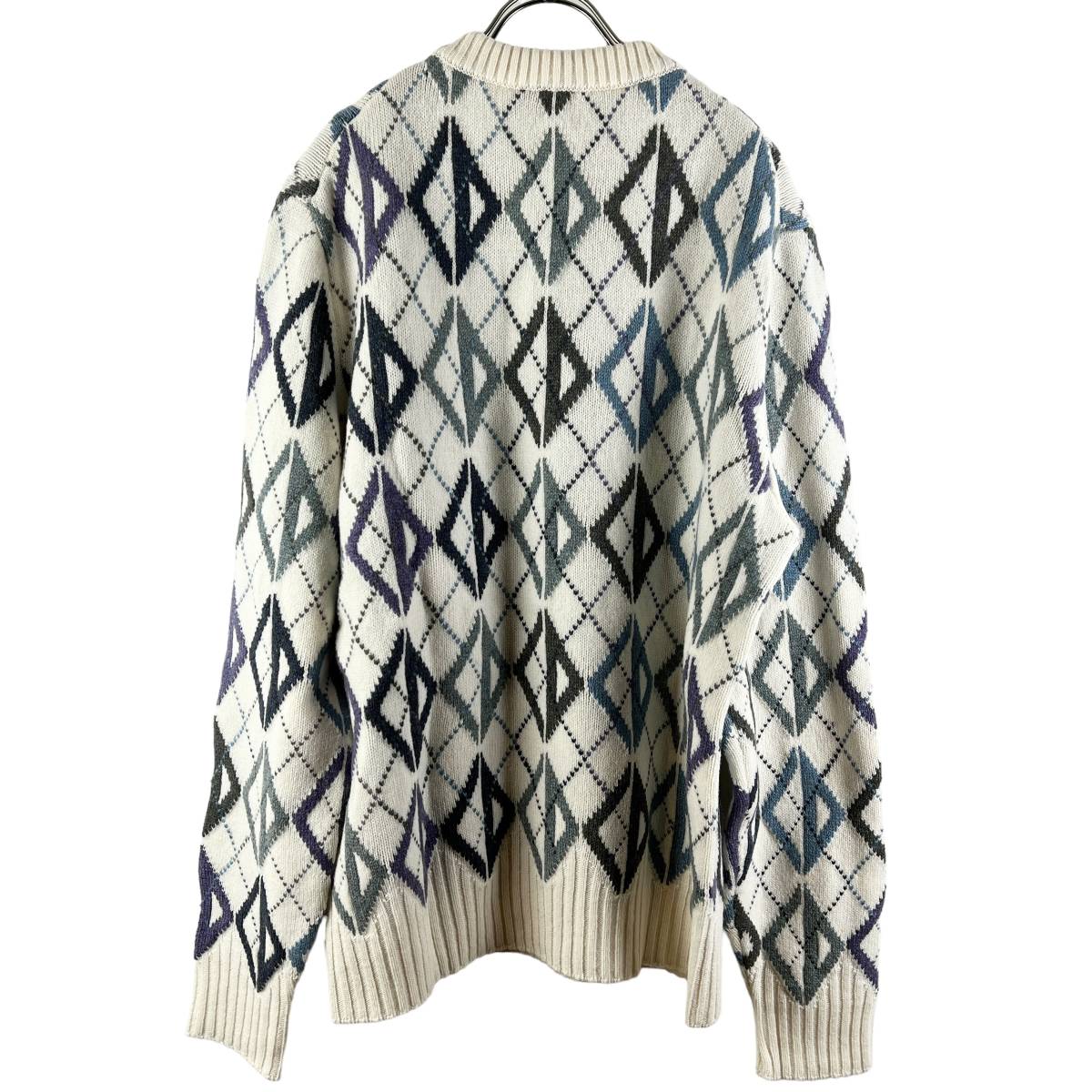 Dior (ディオール) Wool Cashmere Blend CD All Over Pattern Argyle Knit Sweater 20AW (white)