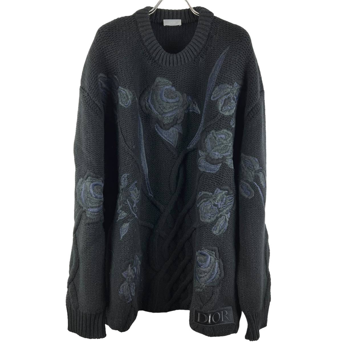 Dior (ディオール) x Sacai (サカイ) Over Size Wool & Cashmere Flower Pattern Design Knit Sweater (black)