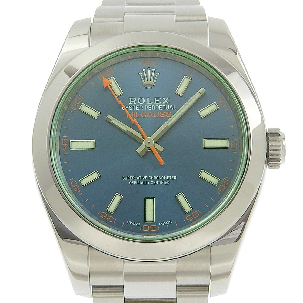 【本物保証】 箱・保付 新品同様 ロレックス ROLEX ミルガウス メンズ 自動巻き オートマ 腕時計 Zブルー 116400GV ランダム番