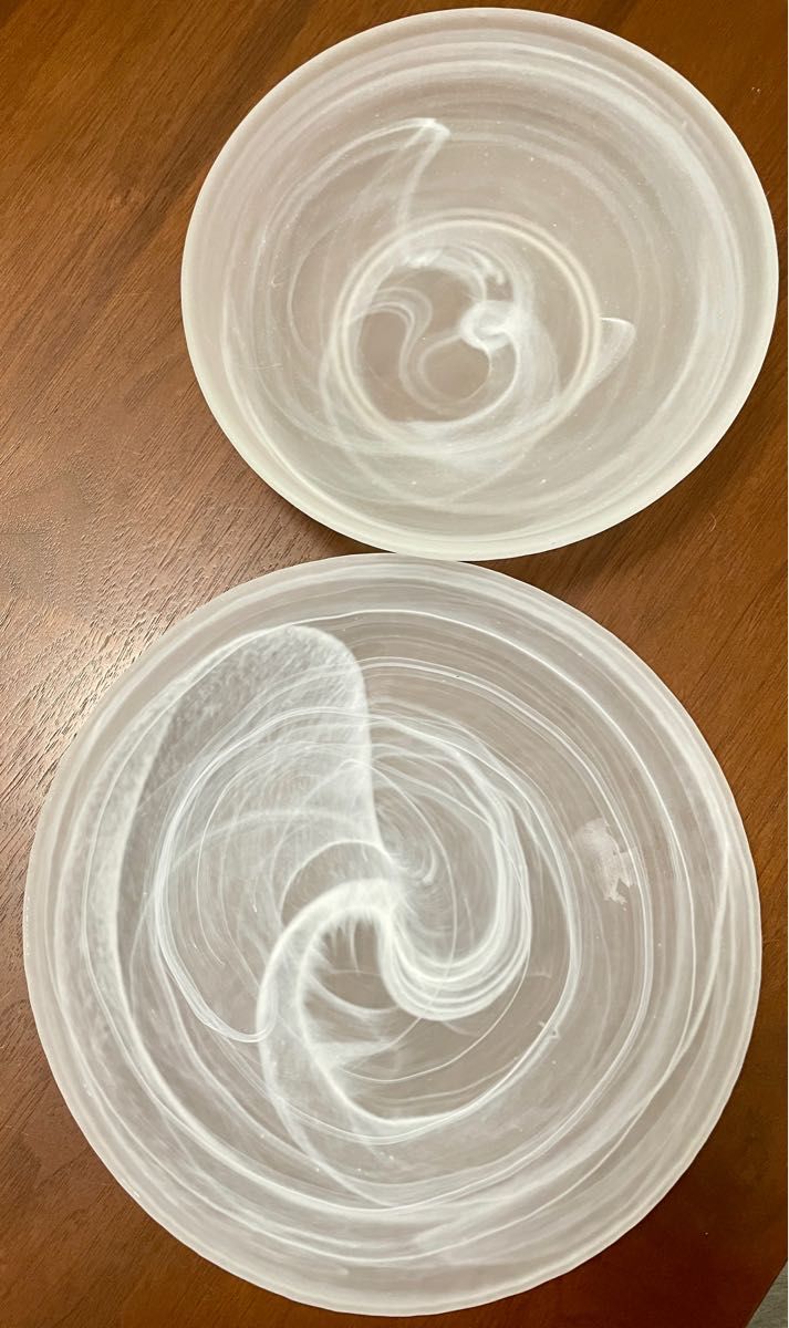 新品未使用品　ガラス　マーブル　丸皿　深皿　セット　透明　刺身皿　サラダ皿