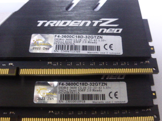 メモリ デスクトップパソコン用 G.SKILL TRIDENT Z NEO RGB DDR4-3600 PC4-28800 16GBx2枚 合計32GB F4-3600C18D-32GTZN 起動確認済です_画像2