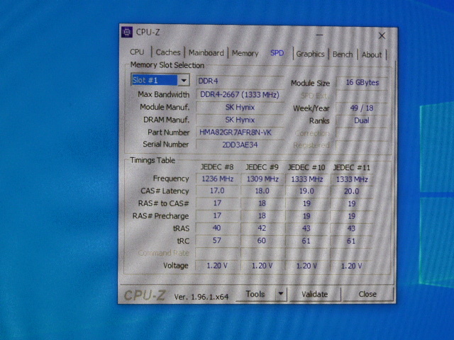 メモリ サーバーパソコン用 1.20V SK hynix PC4-21300V(DDR4-2666V) ECC Registered 16GB 起動確認済です HMA82GR7AFR8N_画像5