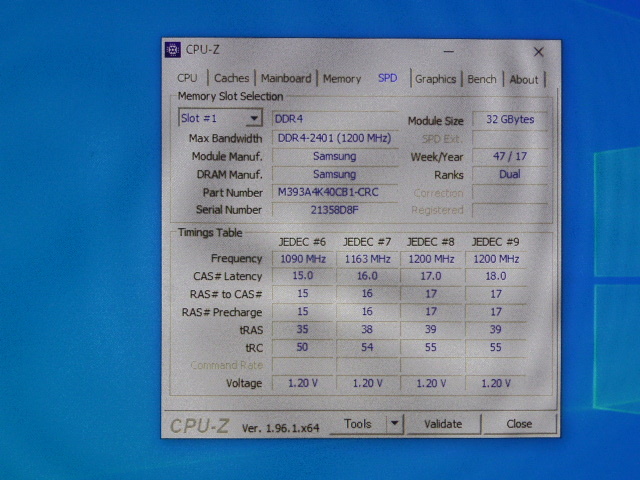 メモリ サーバーパソコン用 1.20V Samsung PC4-19200T(DDR4-2400T)ECC Registered 32GB M393A4K40CB1-CRC4Q 起動確認済です_画像4