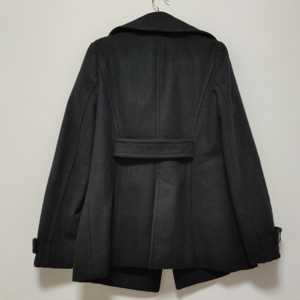 美品 グリーンレーベルリラクシング ユナイテッドアローズ green label relaxing ウールブレンドピーコート ブラック 40