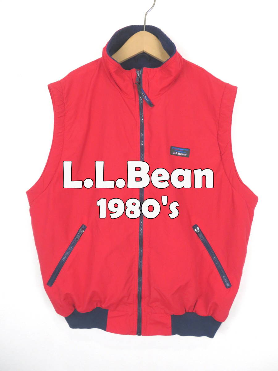 80s L.L.Bean ★ ウォームアップベスト ★ LLビーン ナイロン×フリース レッド×ネイビー アメリカ USA 古着 ビンテージ メンズアウトドア