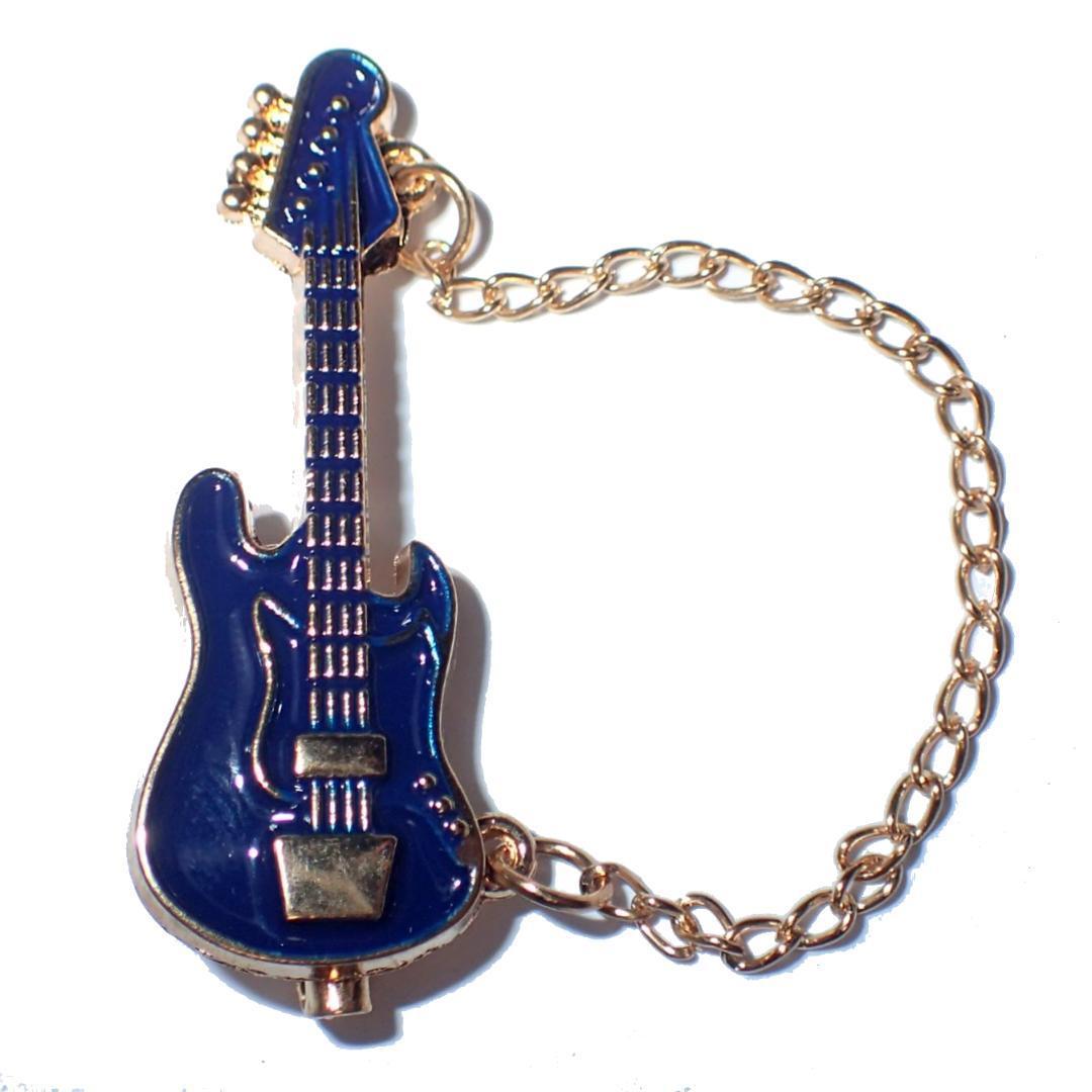 エレキギター　ベース　エナメル　ブローチ　ピンブローチ　ピンバッジ　バッジ　ラペルピン　青色　ブルー　ストラップ　安全ピン_画像1