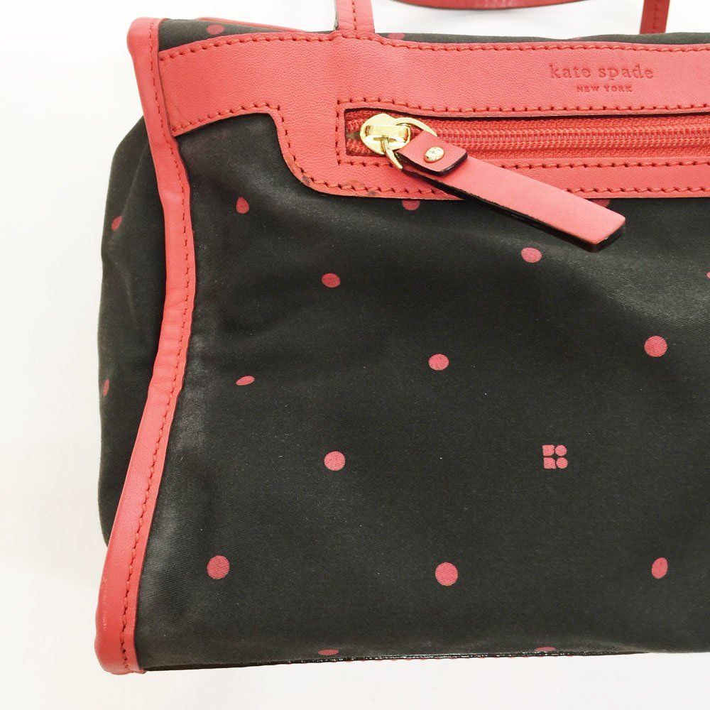 ◆激レア ケイトスペード kate spade キャンバス×レザー スクエアポーチハンドバッグ レディース ピンク×ダークブラウン 6BC/89206_画像6