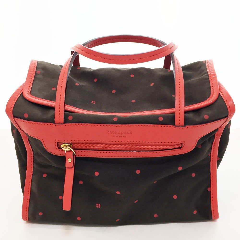 ◆激レア ケイトスペード kate spade キャンバス×レザー スクエアポーチハンドバッグ レディース ピンク×ダークブラウン 6BC/89206_画像1