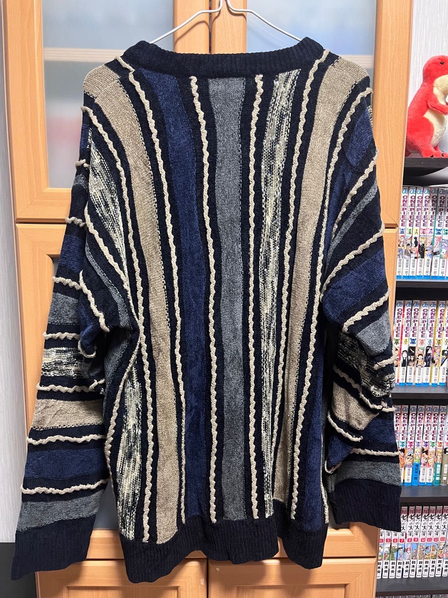 s 古着 Davira 3Dニット セーター 紺 vintage knit