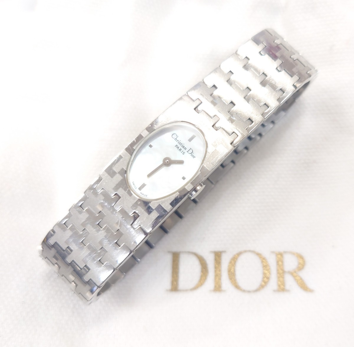 Christian Dior 時計 レディース シェル 腕時計 ブレスレットウォッチ クリスチャンディオール D70-100 電池交換済み☆ jm9◇50の画像1