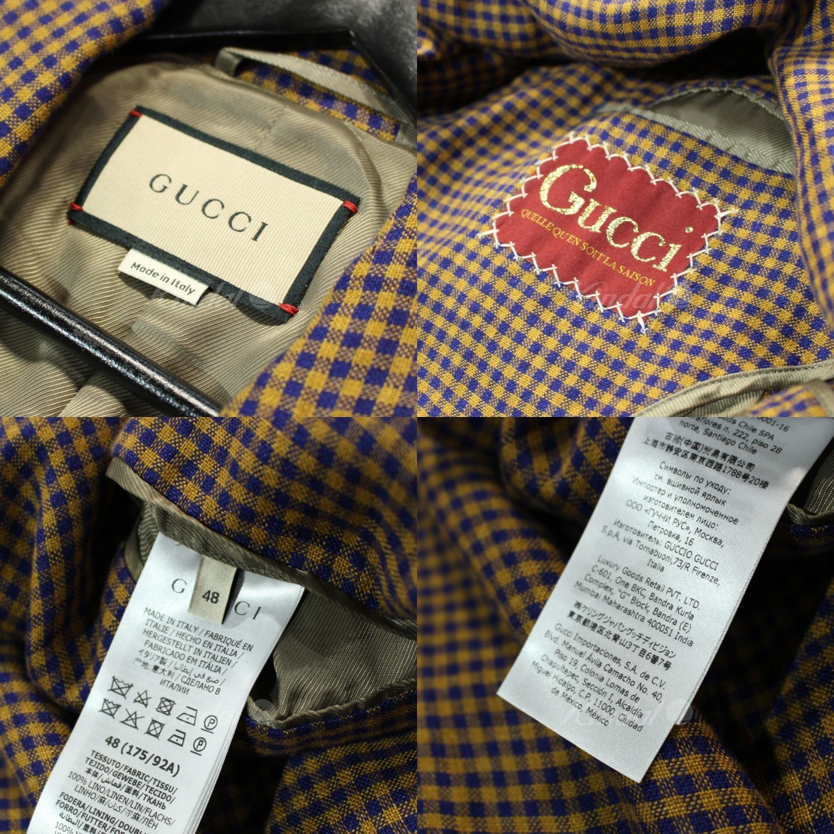 GUCCI グッチ 21AW ミニ チェック GGロゴ リボン ブローチ シングルブレスト テーラード ジャケット 8073000138860_画像6