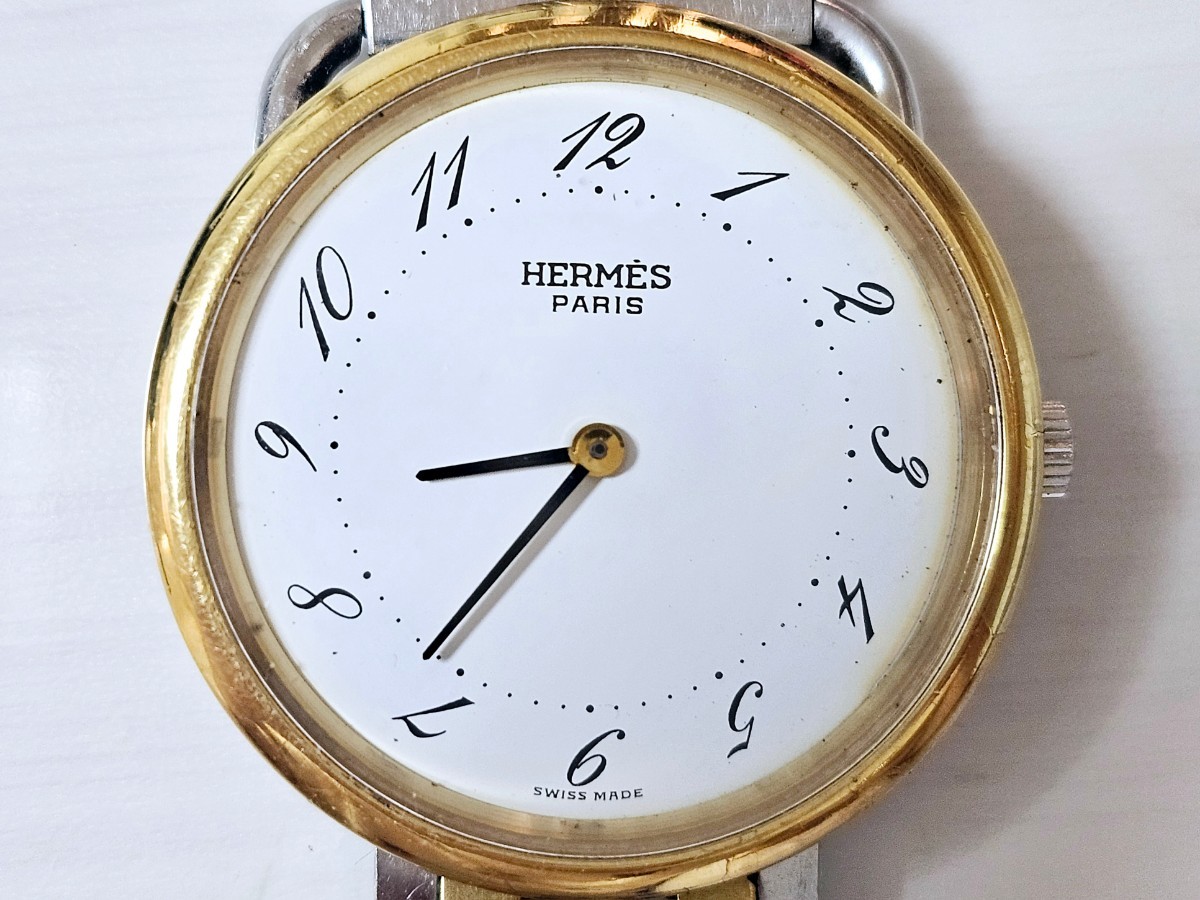 HERMES  Hermes  ... H лента  ... для  высококачественный  наручные часы   белый  циферблат   ... модель  　 мужской  размер  