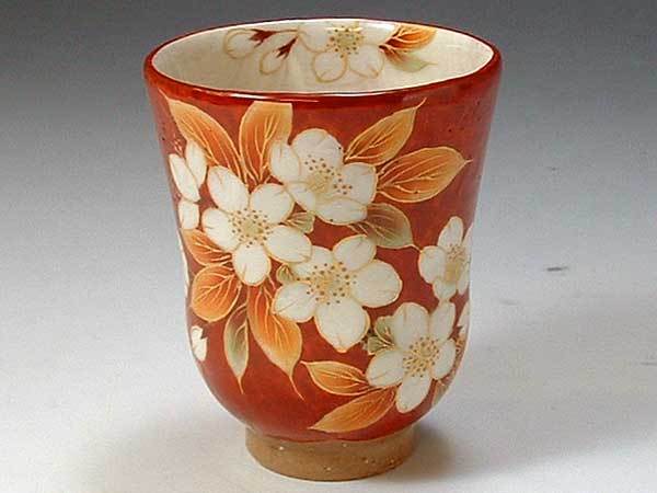 京焼・清水焼　一ヶ湯呑　赤塗桜(あかぬりざくら)　陶あん　KTA243　陶器