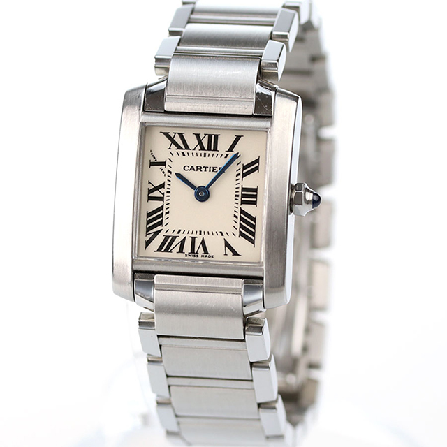 10/5は全品5倍で最大P15倍 中古 カルティエ Cartier タンク フランセーズ SM W51008Q3 クォーツ ステンレススチール 腕時計 ホワイト 白