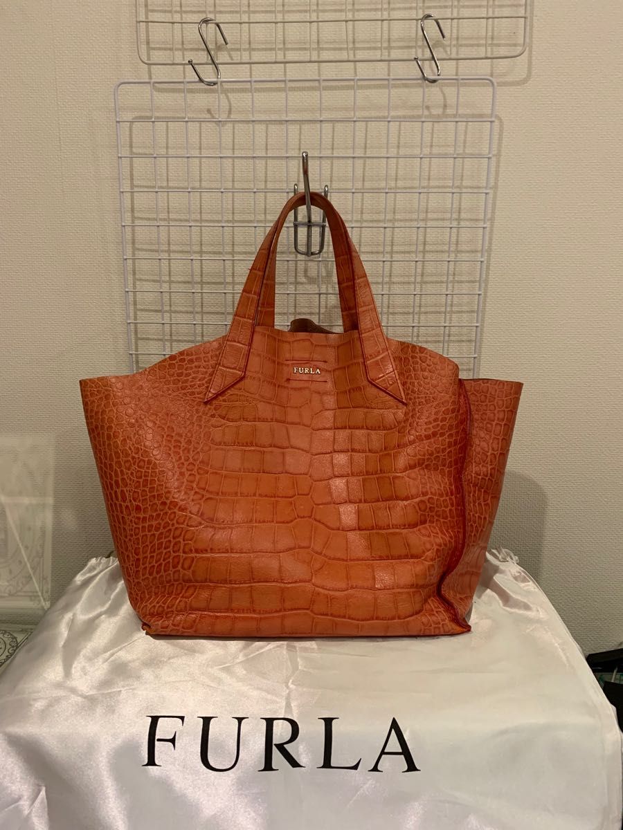 まあまあ美品】 FURLA フルラ ハンドバッグ クロコダイル 型押しレザー