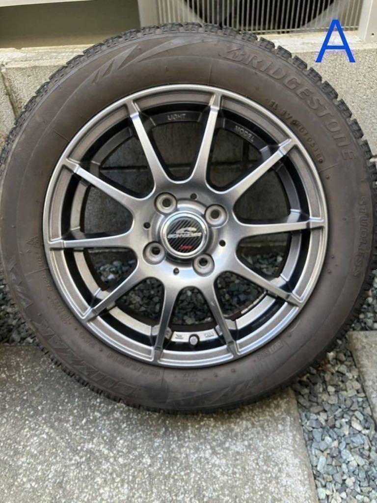 送料込み BRIDGESTONE ブリザック VRX　155/65R14 スタッドレスタイヤ　A-TECH SCHNEDER アルミホイール　２本_画像1