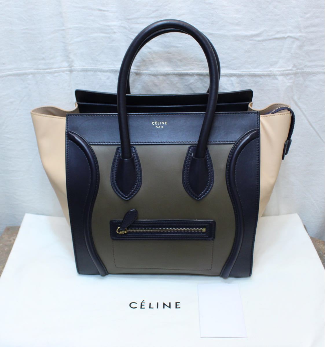 新品同様CELINE LAGGAGE MINI SHOPPER BICOLOR LEATHER BAG MADE IN