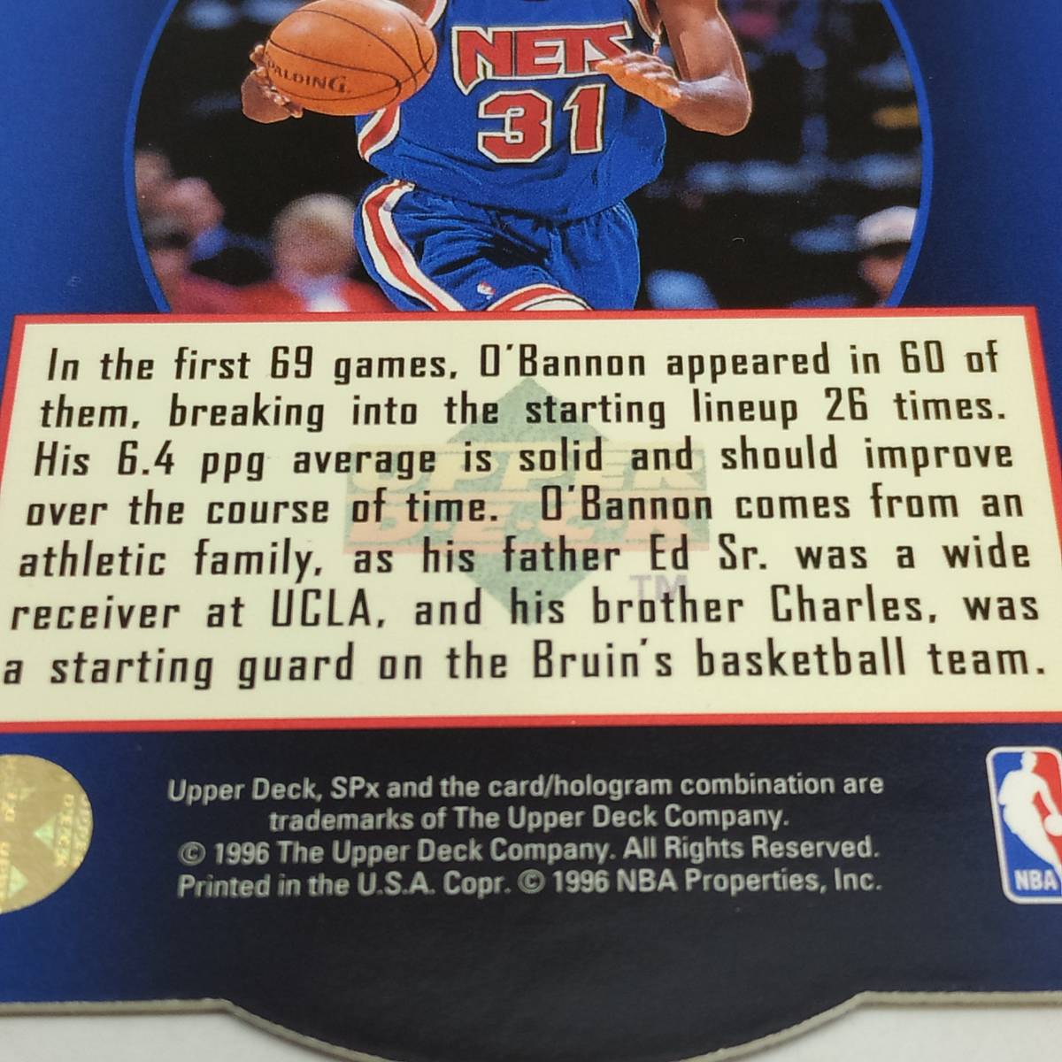 ◇ 送料一律185円 ED O'BANNON エド・オバノン 1996 NBA トレーディングカード ◇G90747_画像5