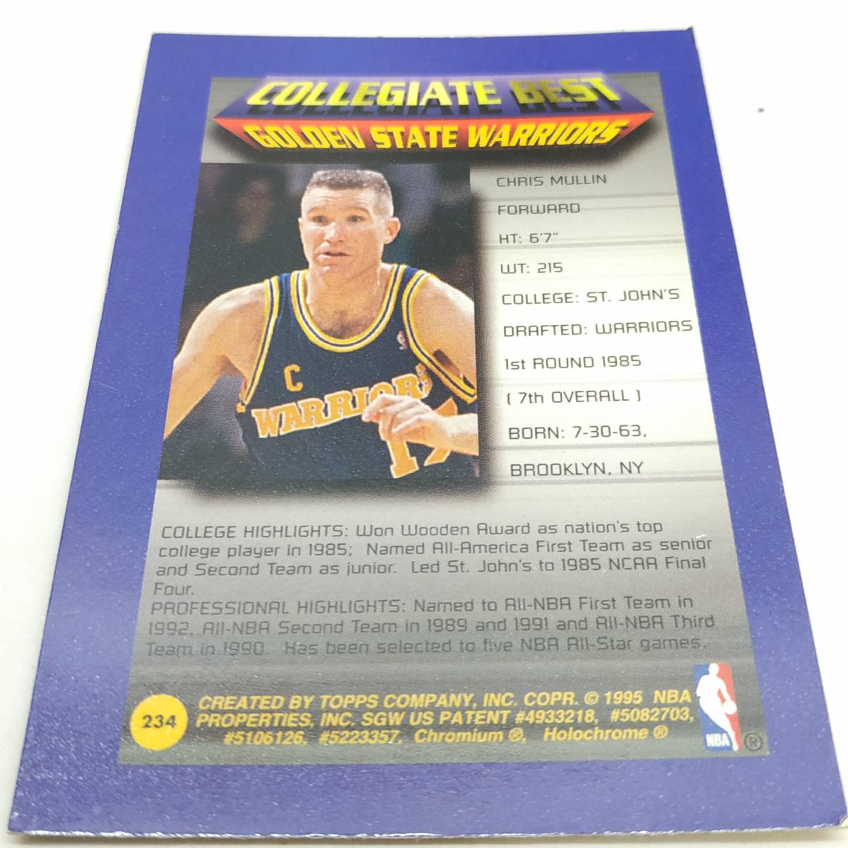 ◇ CHRIS MULLIN クリス・マリン 1995 NBA トレーディングカード ◇G90749_画像2