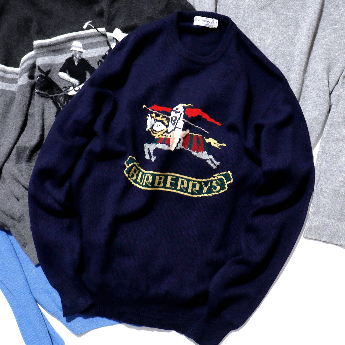 Special Vintage◎旧タグ 90sヴィンテージ「Burberry's/バーバリー」激レア!!!ホースマーク刺繍◎ 肉厚ヘビー級ニット  セーター L~XL程度