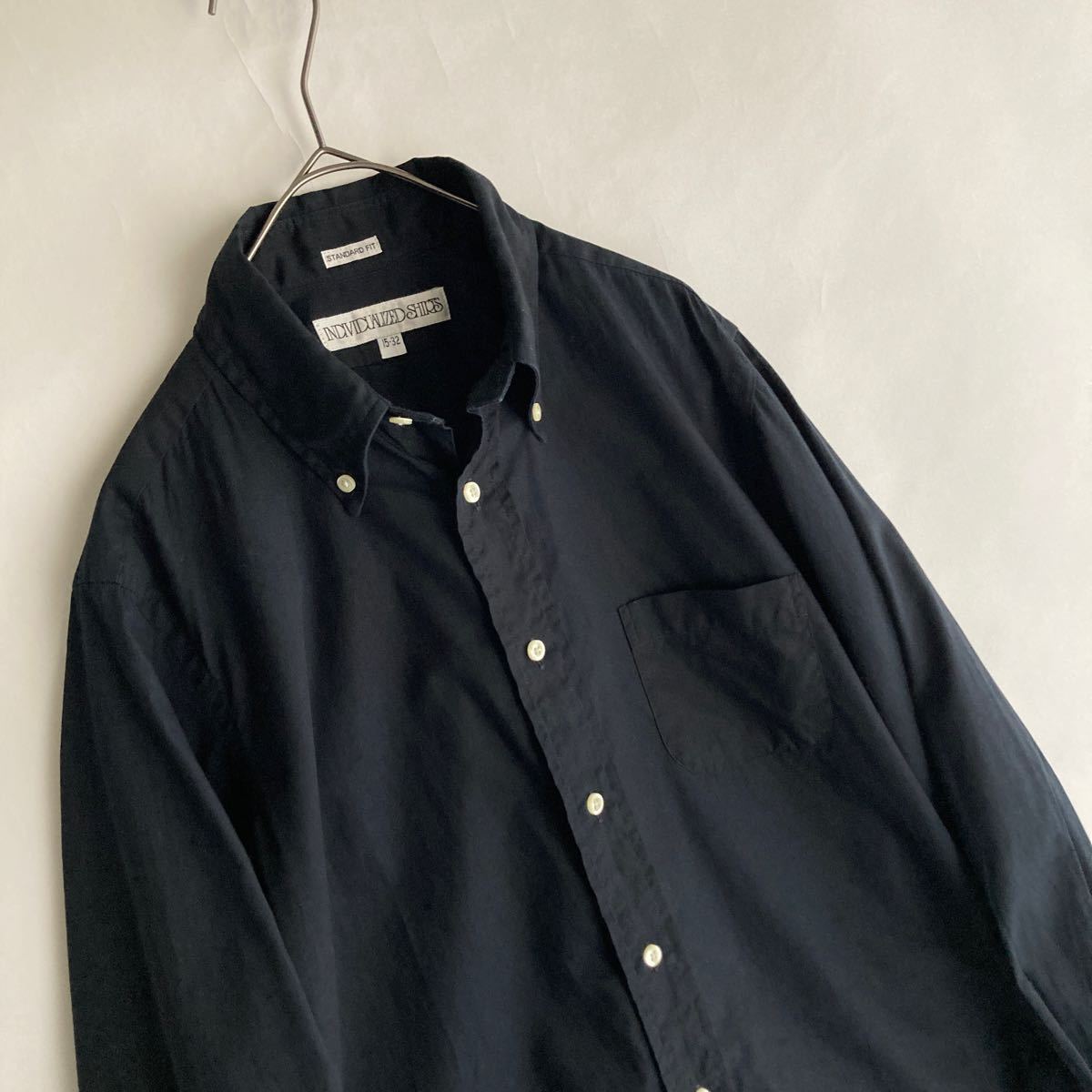 【USA製】INDIVIDUALIZED SHIRTS STANDARD FIT ピンオックス ボタンダウン シャツ アメトラ ベーシック 黒 ブラック size 15-32 sk_画像6