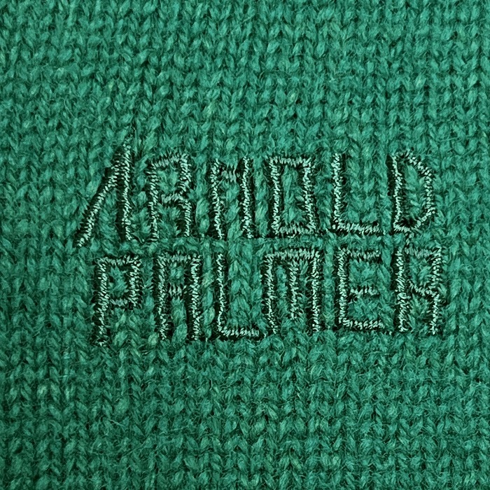 アーノルドパーマー Arnold Palmer プルオーバー ニット ベスト Vネック 胸に英字のロゴ刺繍 ウール×ナイロン L グリーン 緑 メンズ_画像3