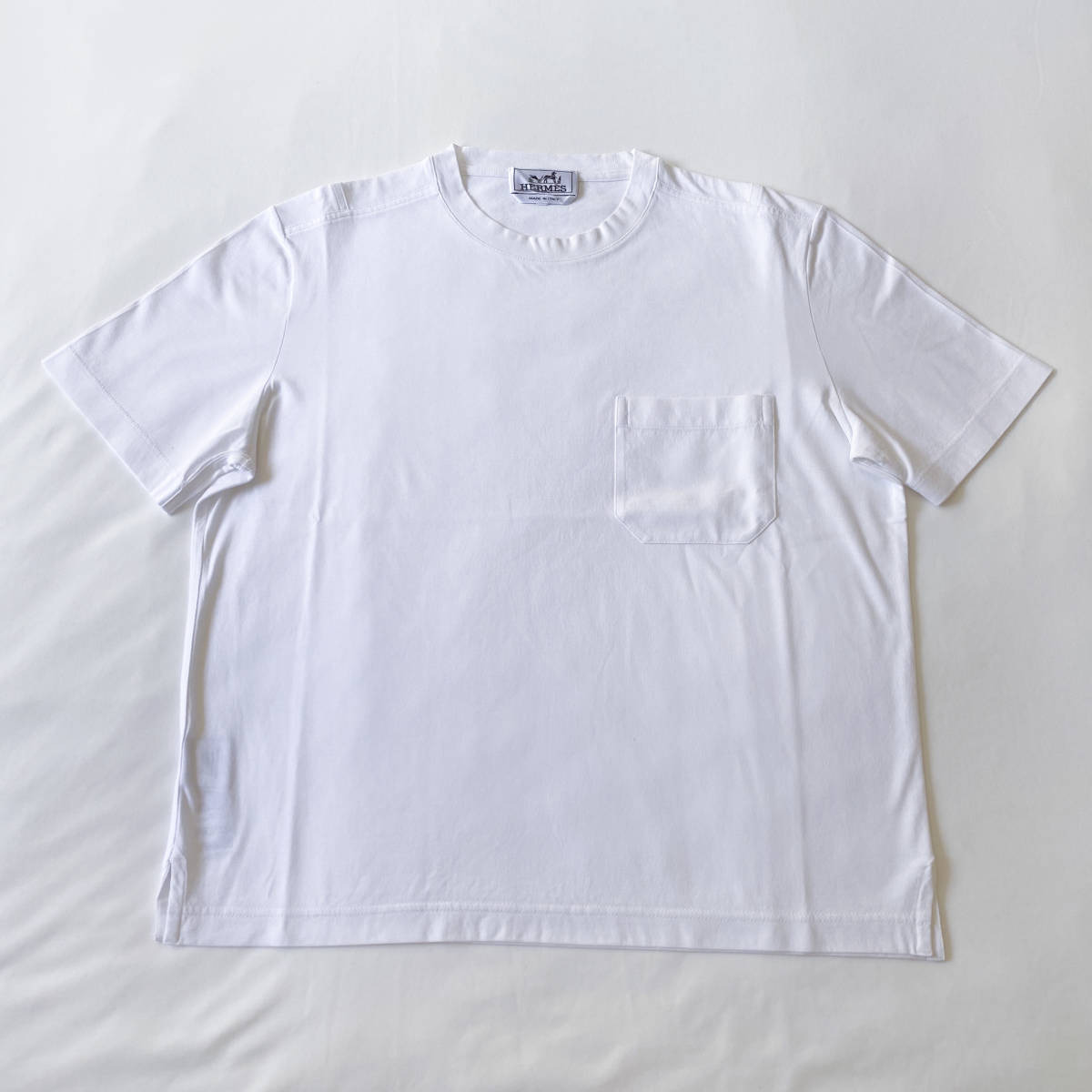 HERMES クルーネックポケットTシャツ XSサイズ ホワイト 100%綿 半袖 81-5725/エルメス 白 ロゴ コットン メンズ レディース カットソー