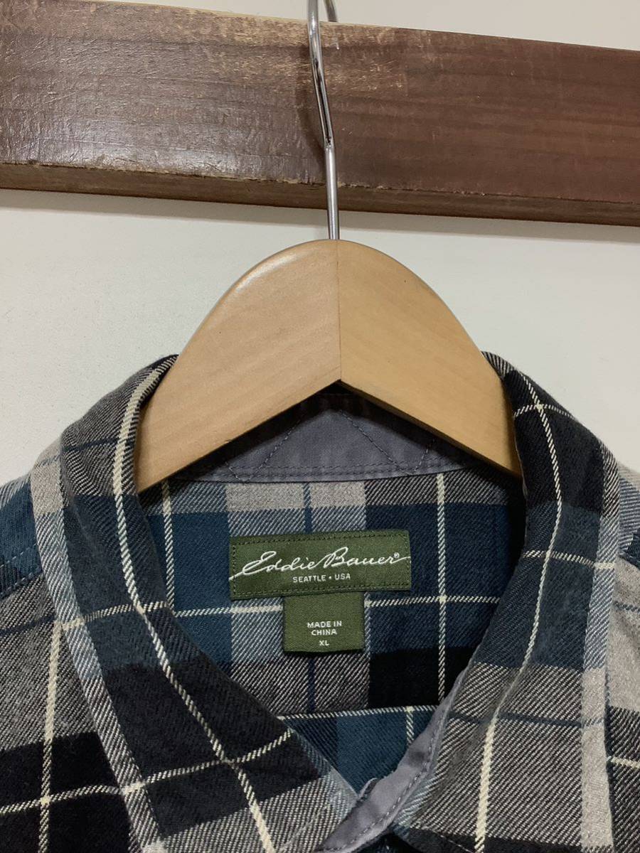 ち1235 Eddie Bauer エディーバウアー チェック 長袖シャツ ネルシャツ XL ネイビー/グレー/ダークブルー_画像3